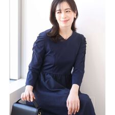 ギャザースリーブドッキングワンピース/洗える/WEB限定サイズあり
