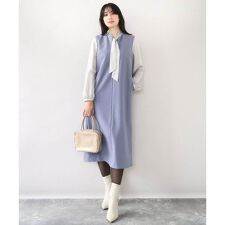 オフオン(OFUON)のキーネックデザインジャンパースカート/洗える/WEB限定サイズあり