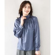 幾何柄スタンドネックブラウス/洗える/WEB限定サイズあり