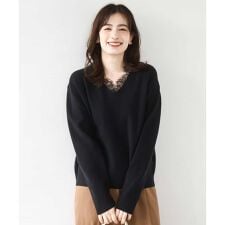 オフオン(OFUON)のVネックレース片畦編みニット/洗える/WEB限定サイズあり
