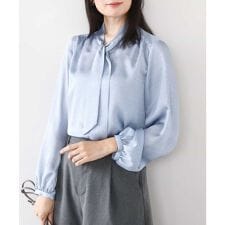 幾何柄ボウタイブラウス/洗える/WEB限定サイズあり