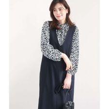 サイドパール調釦デザインVネックジャンパースカート/洗える/WEB限定サイズあり