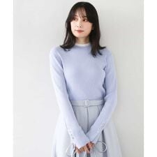 シアー切替えモックネックリブニット/洗える/WEB限定サイズあり