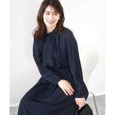 【ハレの日対応/洗濯機OK】パウダーサテン ボウタイワンピース/洗える/WEB限定サイズあり