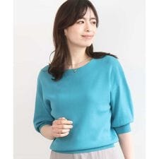 ハイゲージ五分袖ニット/接触冷感/洗える/WEB限定サイズあり