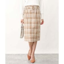 ベルト付きチェック柄タイトスカート