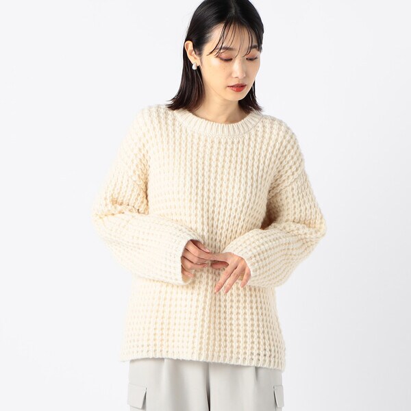 Deuxieme Classe ウール　コットン　ニット◆ワッフル編み SUIT SQUARE 【スーツスクエア】メンズ クルーネックニット 半袖