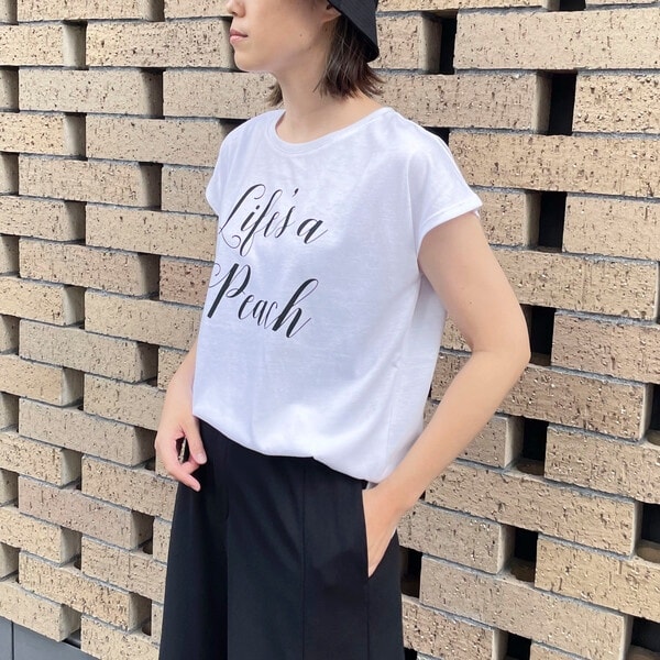 【COMME CA DU MODE】半袖Tシャツ（L）ビッグプリント　モノクロ