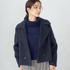 ウールライクジャージー　ダブルジャケットコート
