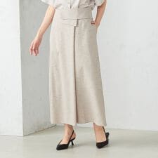 麻調ストレッチ　巻き風スカート