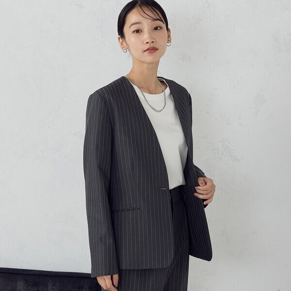 セットアップ対応】 ポリエステルレーヨンストレッチツイル ストライプ