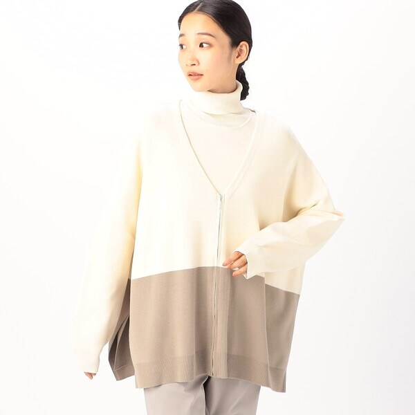 カーディガン ポンチョ バイカラー ポンチョ ジップカーディガン | コムサイズム(COMME
