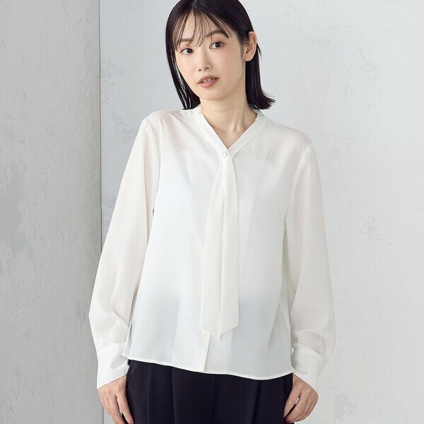 シップス　23SS　接触冷感  ボウタイ ショート スリーブ ブラウス SHIPS（シップス）の「* 〈接触冷感 / 手洗い可能〉ボウタイ