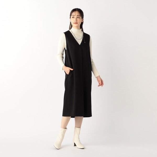 ハンチ綿コットン100%ノースリーブタックワンピース黒ロングワンピースkbf