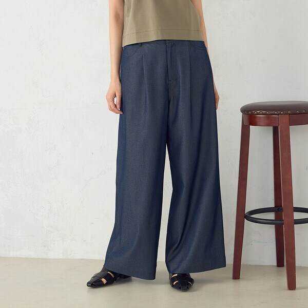 UVカット・接触冷感・吸水速乾】センタープレス入りタックワイドパンツ