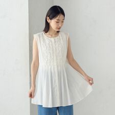 インドコットン　スモッキング ノースリーブブラウス