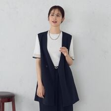 【UVカット・吸水速乾・接触冷感】kireri ノーカラーロングジレ / セットアップ対応