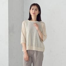 リネン混 5分袖ニット