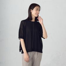 前後2WAY シアー配色ニットＴ