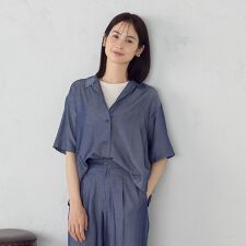 【セットアップ対応】デニムライクシャンブレー ショートスリーブシャツ