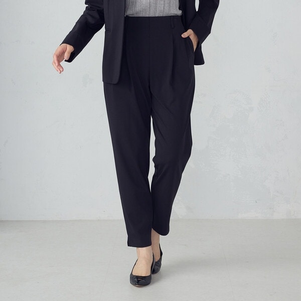 洗えるストレートパンツ 2WAYストレッチ素材 ブラック 黒無地