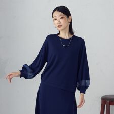 シアー切り替え７分袖ニット / セットアップ対応