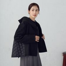 スエード調ジャージー×キルティングブルゾン