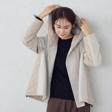 スエード調ジャージー×キルティングブルゾン