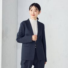 コムサイズム(COMME CA ISM)の【ウォッシャブル】メランジジャージ＆ナイロンレーヨンポンチ　ノーカラージャケット