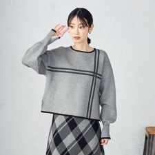 チェック柄　袖口スリットニットプルオーバー / セットアップ対応