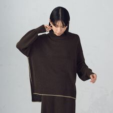 ライン配色　ボトルネックニットプルオーバー / セットアップ対応