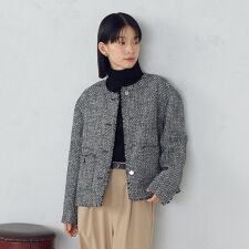 コムサイズム(COMME CA ISM)のファンシーツイード　ノーカラージャケット