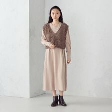 【ウォッシャブル】セットアイテム　ループベスト付きレイヤードワンピース
