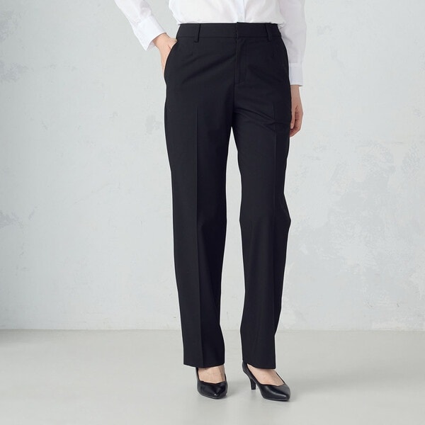 洗えるストレートパンツ 2WAYストレッチ素材 ブラック 黒無地