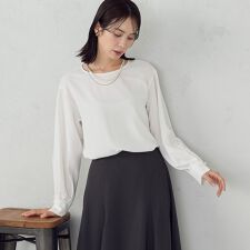 【宮城舞さん着用】【セットアップ対応】ポリエステルツイル パールボタンブラウス