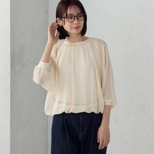 セットアイテム】シアー バルーンスリーブブラウス+タンクトップ 