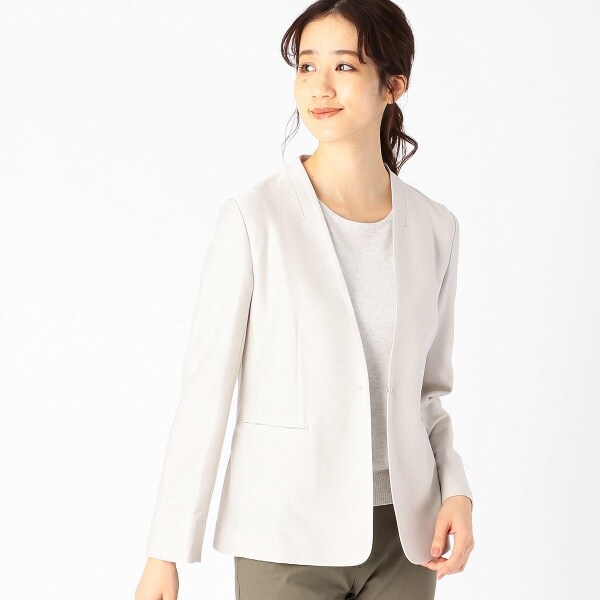 アンフィーロ ネイビー ノーカラージャケット ジャージー素材