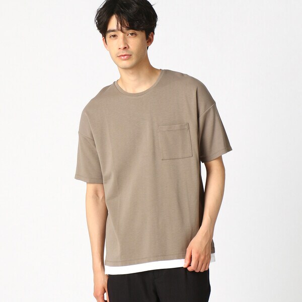 【BEAMS/ビームス】フェイクレイヤード 半袖Tシャツ ・グレーベージュ系・M