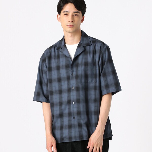 BACK NUMBER ウールミックスオープンカラーシャツ ブルー オンブレ