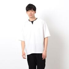 半袖 フェイクレイヤード キーネックＴシャツ