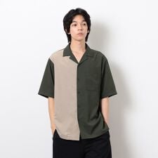 【セットアップ対応】ライトウエイト ポリエステル ブロッキング オープンカラー シャツ
