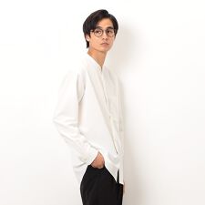 ウールライク バンドカラー 長袖シャツ