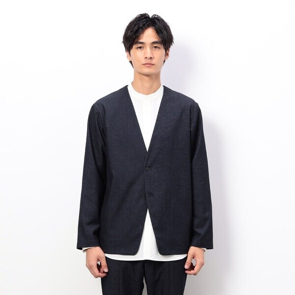 ライクストレッチジャケット セットアップ対応】デニムライクストレッチ ノーカラー