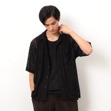 透かし柄レース オープンシャツ