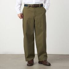 コットンストレッチツイル ノータックワイドテーパードパンツ