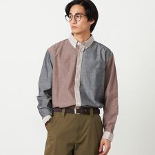 コットンダンガリー パッチワーク ボタンダウンシャツ
