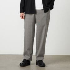 ポリエステル グレンチェック ストレッチ リラックスワイドテーパードパンツ