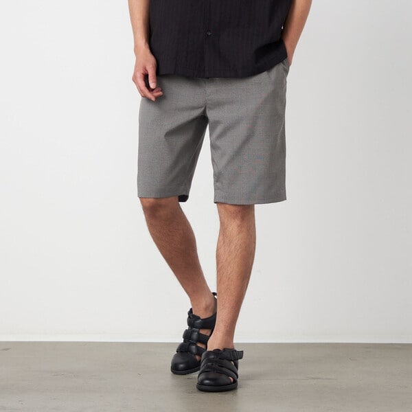 ポリエステルグレンチェックストレッチ ワンタックショートパンツ