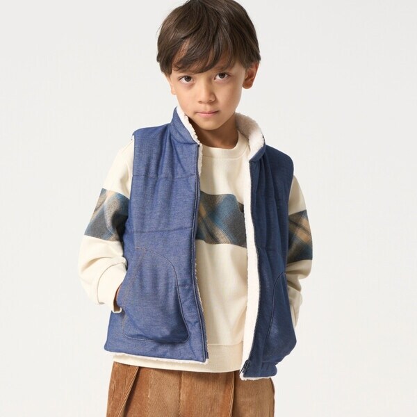 デニム調ジャージー×ボア 中綿リバーシブルベスト | コムサイズム