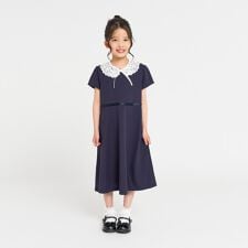 レース襟付き 半袖ワンピース(100-130cm)